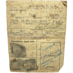 Carte d'identité médicale, 1er type, Pvt. Roy Archer, 47th General Hospital, PTO