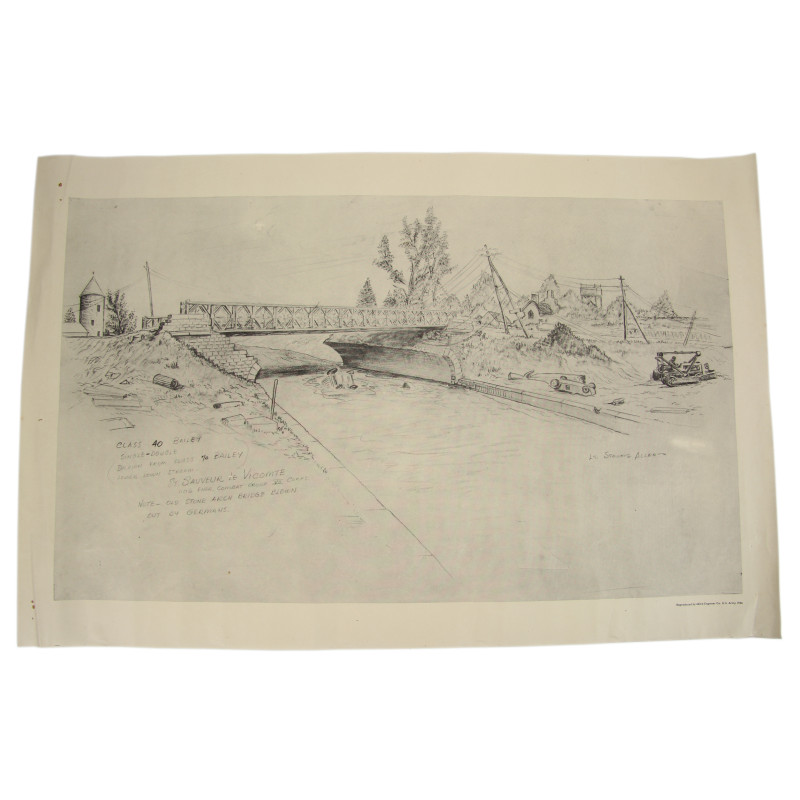 Croquis, pont Bailey, Saint-Sauveur-le-Vicomte, 1944