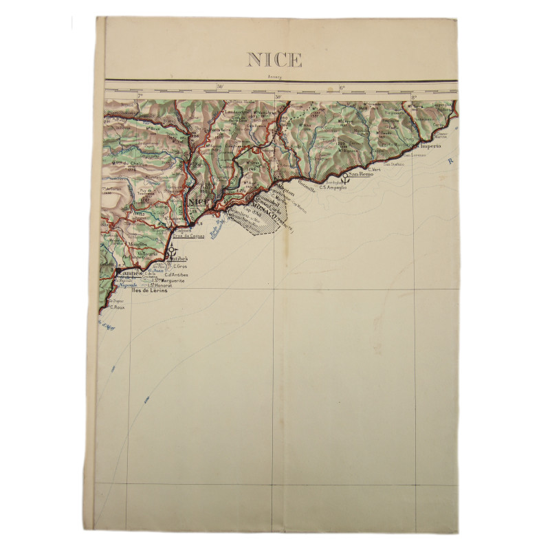 Map, Nice, French Riviera, Service Géographique de l'Armée, 1932