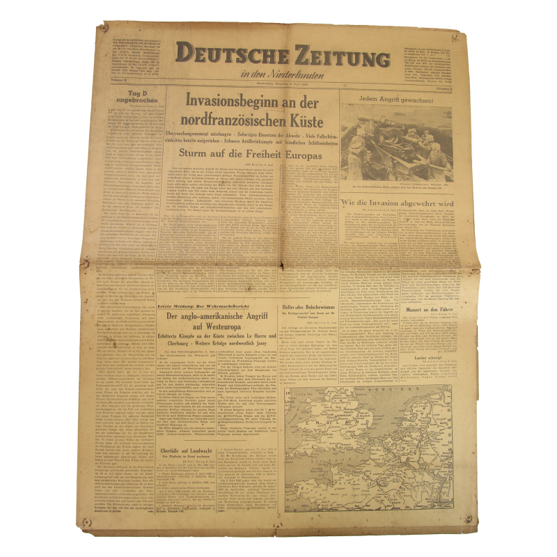 Journal allemand, Deutsche Zeitung in den Niederlanden, 6 juin 1944, "Invasionsbeginn an der nordfranzösischen Küste"