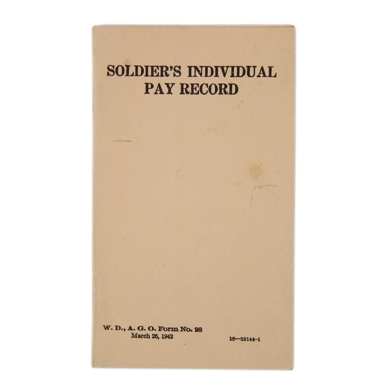 Livret de solde, Soldier's Individual Pay Record, 1942, vierge