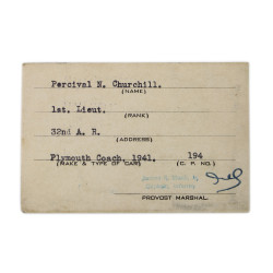 Permis de conduire, Maj. Percival Churchill, US Army