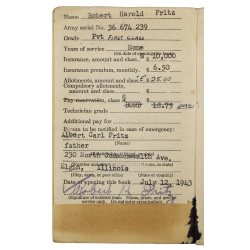 Livret de solde, Soldier's Individual Pay Record, Pfc. Robert Fritz, 203rd Port Company, PTO