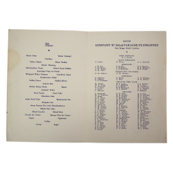 Menu de Thanksgiving 1942, Company E, 502nd PIR, 101st Airborne Division, Fort Bragg