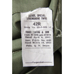 Veste de combat US Army, treillis HBT (Herringbone Twill), Special, 42R, 1943