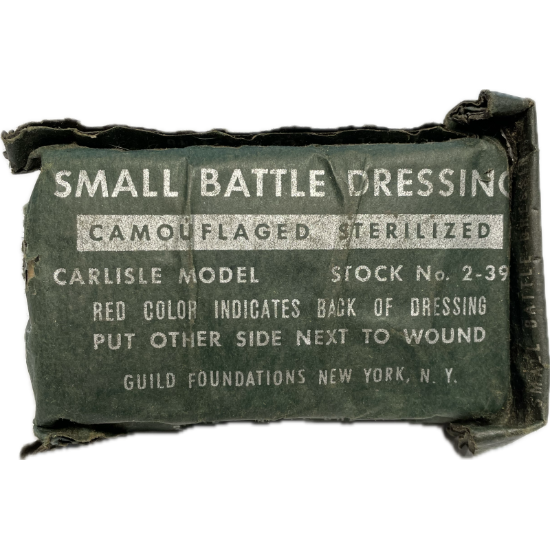 Packet, Small Battle Dressing, Carlisle, Camouflaged, US Navy stock No. 2-396, Corpsman