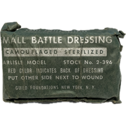 Packet, Small Battle Dressing, Carlisle, Camouflaged, US Navy stock No. 2-396, Corpsman