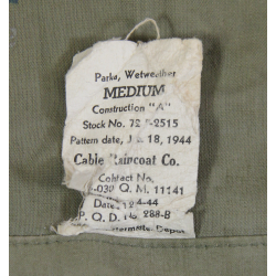 Parka, Wet Weather, US Army, Hook Type, Medium, 1944