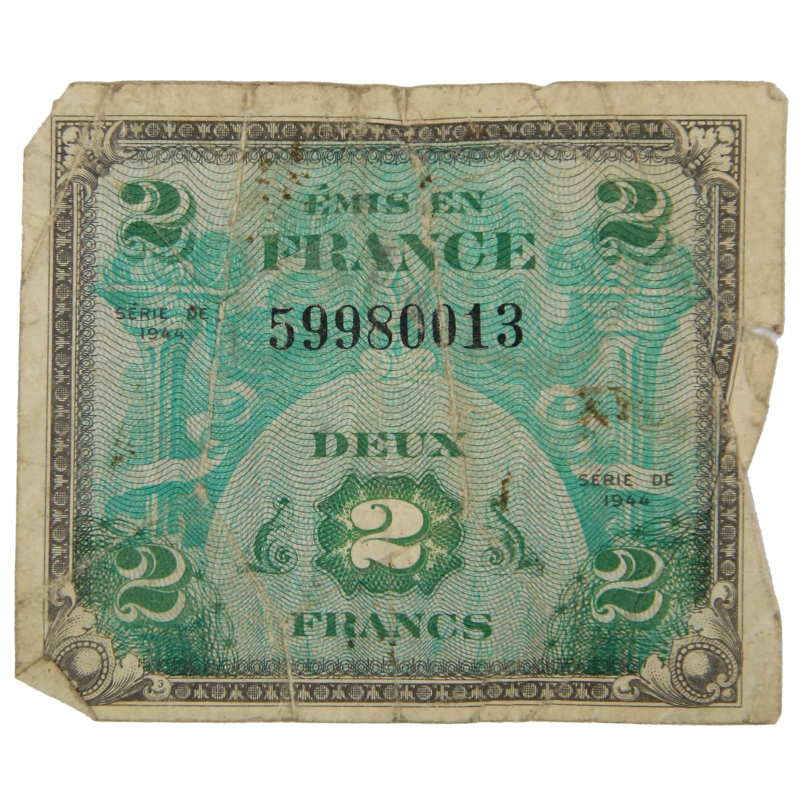 Banknote, 2 Francs, Invasion Money, 1944