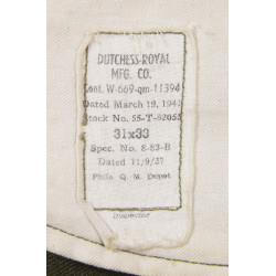 Trousers, Wool Serge, OD, 31 x 33, 1941, T/4 John Bailey, 1758th Engineer Base Depot