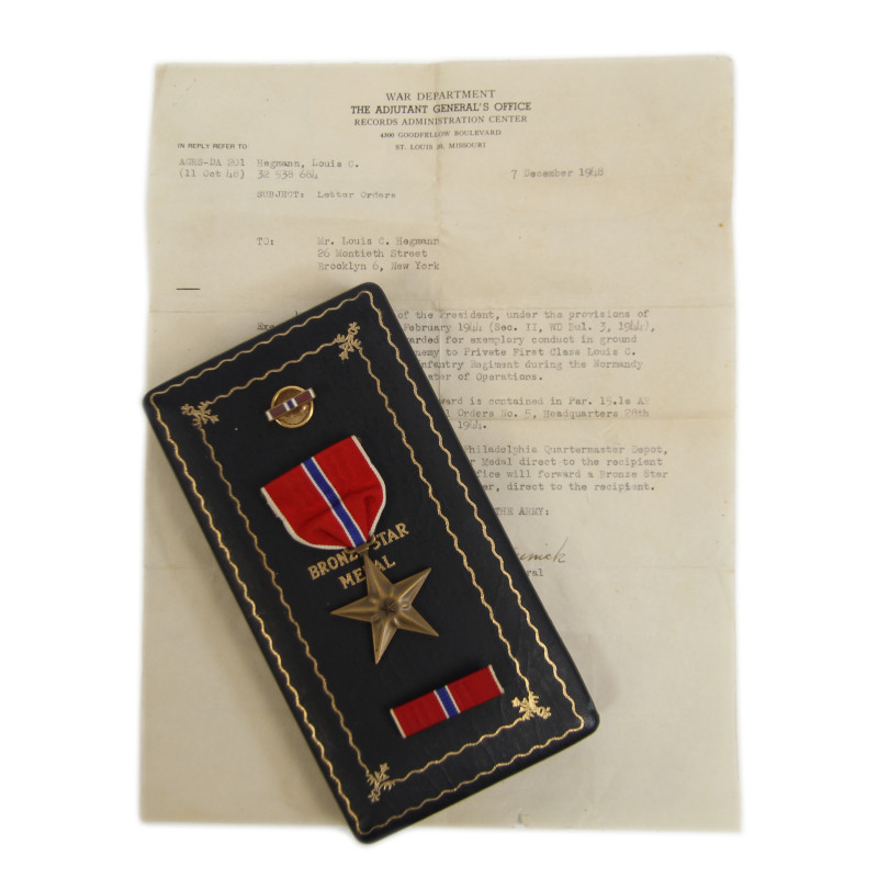 Coffret médaille, Bronze Star, Pfc. Louis Hegmann, 28th Inf. Regt., 8th Infantry Division, ETO