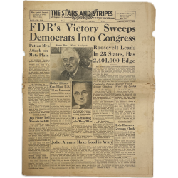 Newspaper, The Stars and Stripes, November 9, 1944, 'FDR's Victory Sweeps Democrats Into Congress'