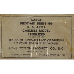 Pansement, Large First-Aid Dressing, US Army, Carlisle Model, Acme Cotton Products Co., Inc., 1942