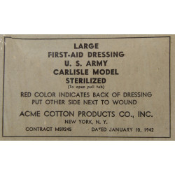 Pansement, Large First-Aid Dressing, US Army, Carlisle Model, Acme Cotton Products Co., Inc., 1942