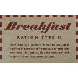 Lot de trois rations K, Breakfast, Dinner, Supper, 1944, JAMAIS OUVERTES