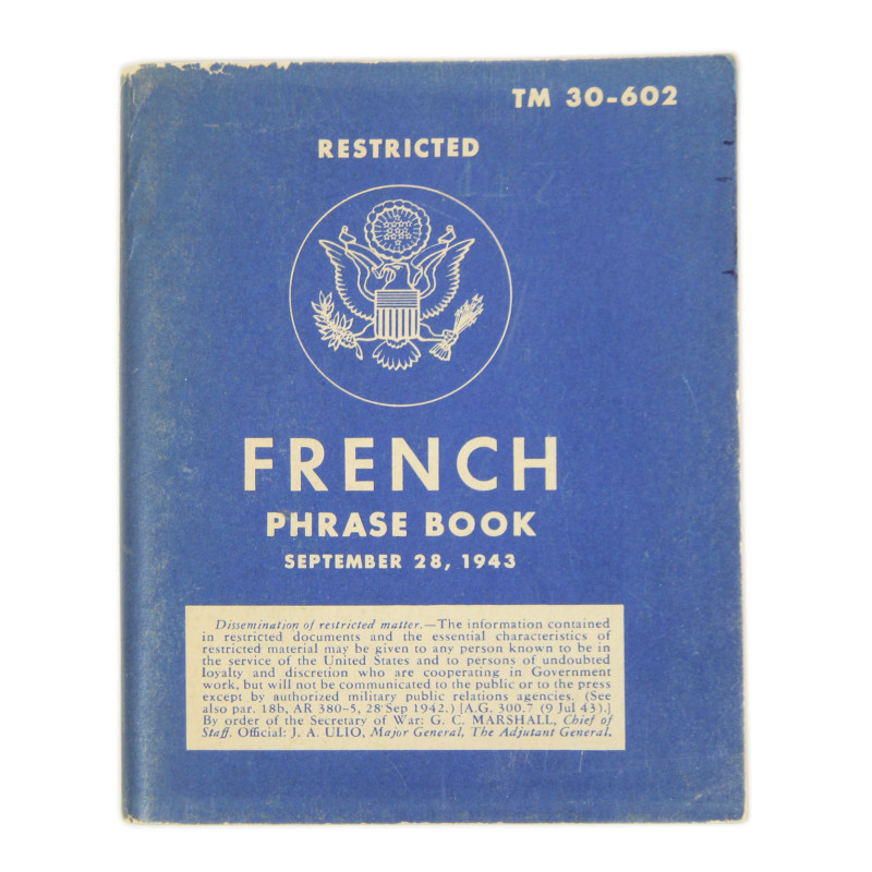 Booklet, French Phrase Book, TM 30-602, 1944