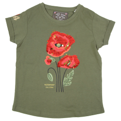 Girl's T-shirt, Sequin Poppies, Khaki