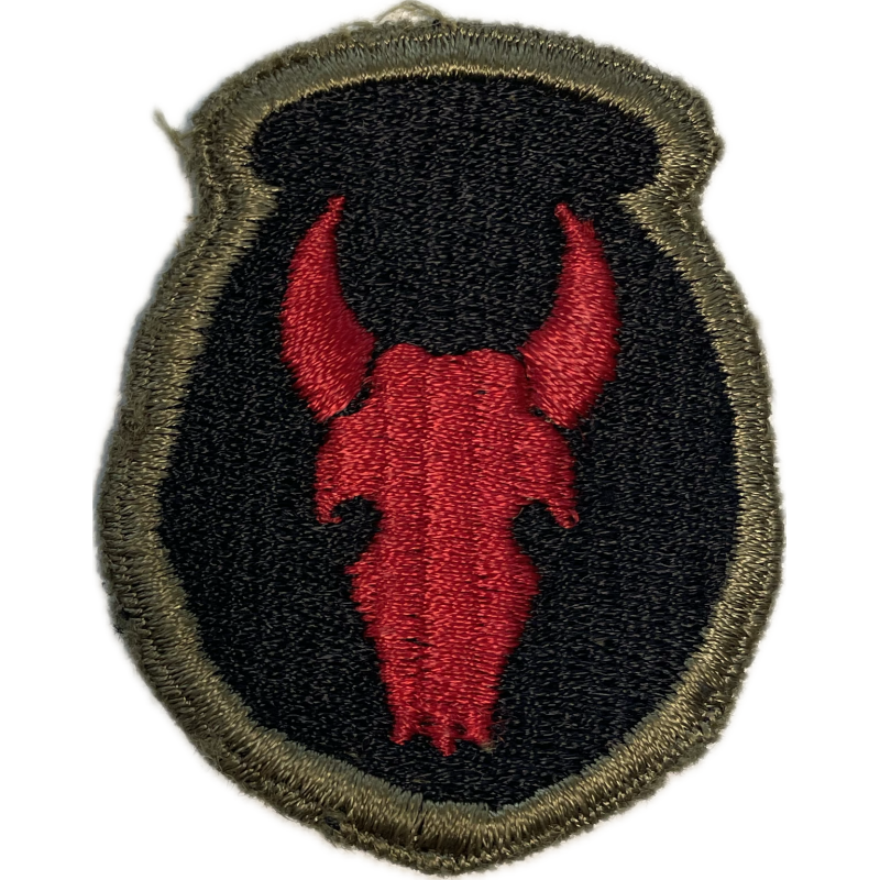 Insigne, 34th Infantry Division, bord vert, dos noir, fabrication britannique