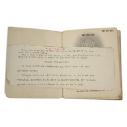 Livret, French Phrase Book, TM 30-602, 28 septembre 1943, avec billet de logement