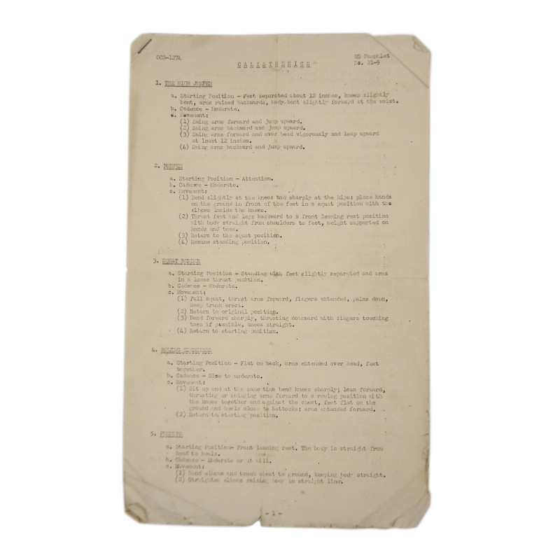 Document, Typed, Calisthenics, US Army, 1945