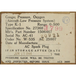 Gage, Oxygen Cylinder Pressure, USAAF