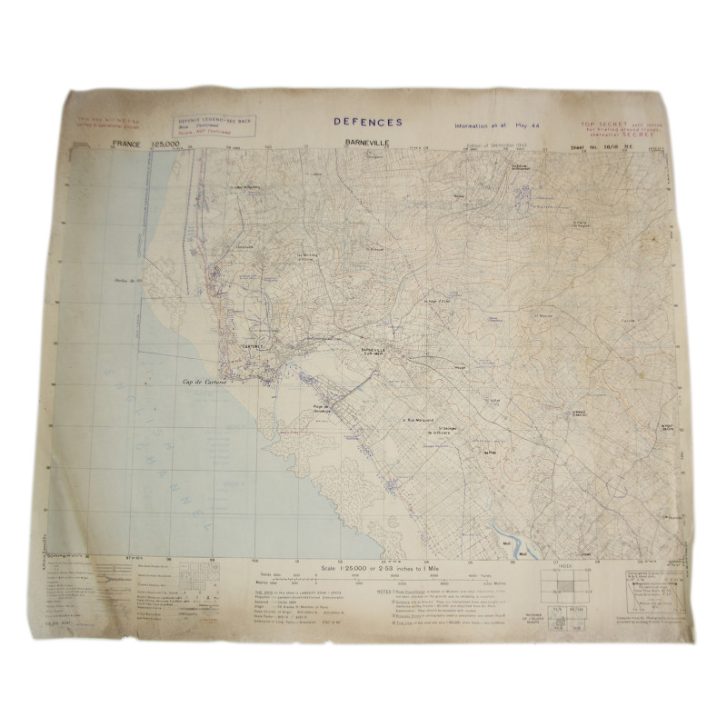 Map, British, Defences, BARNEVILLE, Normandy, 1944, TOP SECRET