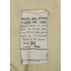 Trousers, Wool, Pink, Officer, US Army, Size 32R, 1942, Named