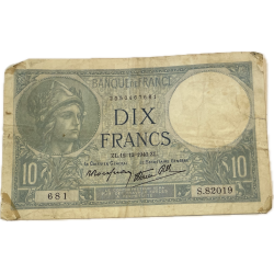 Banknote, 10 French Francs, 1940