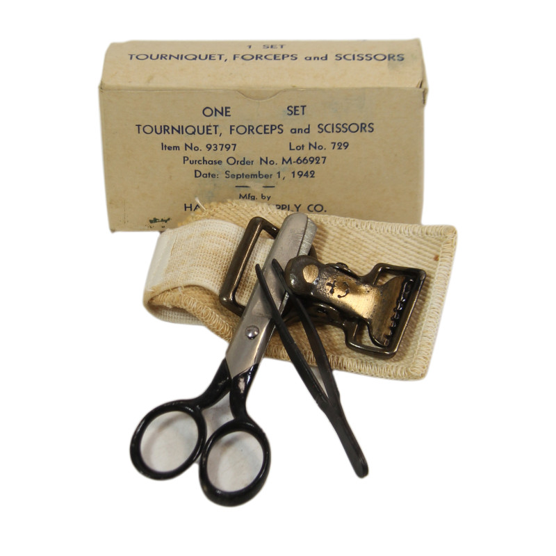 Set, Tourniquet, Scissors, Forceps, US Army, Item No. 93797, Handy Pad Supply Co., 1942