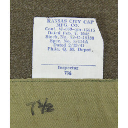 Cap, Garrison, OD, US Army, Size 7 ½, 1942