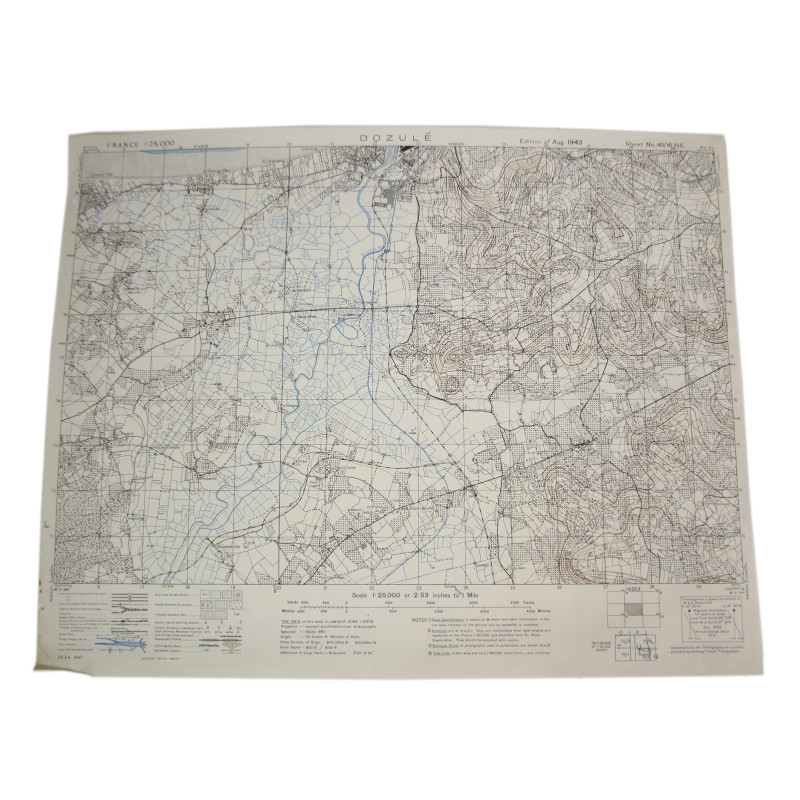 Carte britannique, DOZULE, Normandie, 6th Airborne Division, 1943