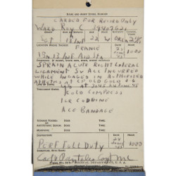 Carnet d'étiquettes de blessés, Emergency Medical Tag, Sgt. Roy Ward, 13th Inf. Regt., 8th Infantry Division, ETO