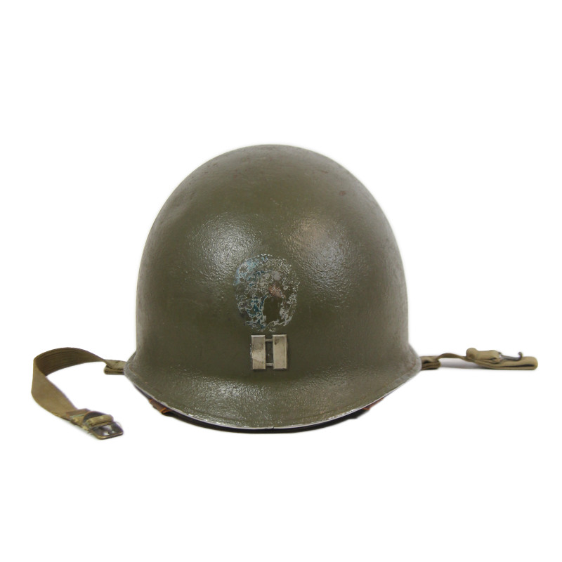 Casque M1, pattes fixes, Cpt. Charles Maus, Co. K, 116th Inf. Regt., 29th Infantry Division, D-Day, Omaha Beach, WIA, Normandie