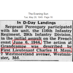 Casque M1, pattes fixes, Cpt. Charles Maus, Co. K, 116th Inf. Regt., 29th Infantry Division, D-Day, Omaha Beach, WIA, Normandie
