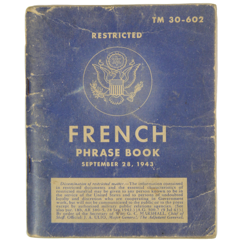 Livret, French Phrase Book, TM 30-602, 28 septembre 1943