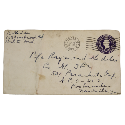 Letter, Pfc. Ray Geddes, Co. G, 501st PIR, 1943