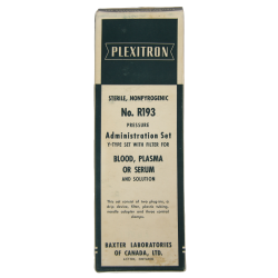 Nécessaire de perfusion, sang, plasma, sérum ou solution, No. R193, BAXTER LABORATORIES OF CANADA, LTD., dans sa boîte