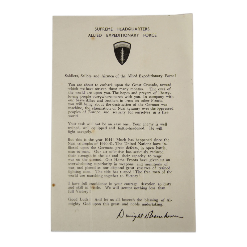 Message, General Dwight Eisenhower, 5 juin 1944