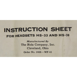 Sheet, Instruction, Headsets HS-33 & HS-38, USAAF, 1943