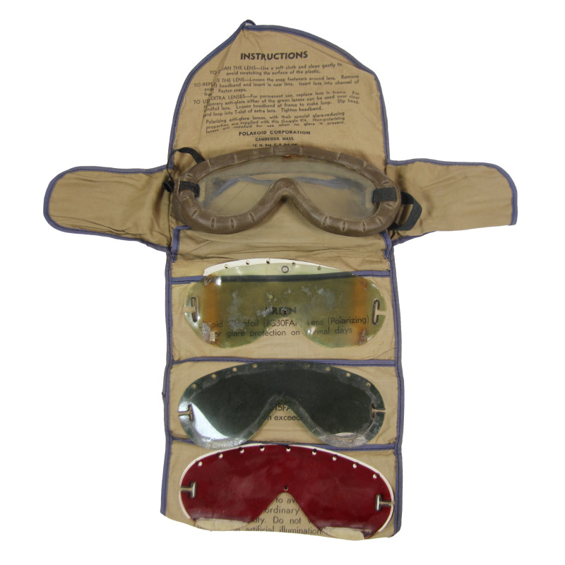 Goggles, Polaroid, No. 1021, US Army, with Canvas Case and Spare Lenses