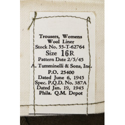 Trousers, Women's, Wool Liner, WAC & Nurse, 16R, 1945, Mint