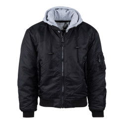 Bomber-style pilot jacket with hood