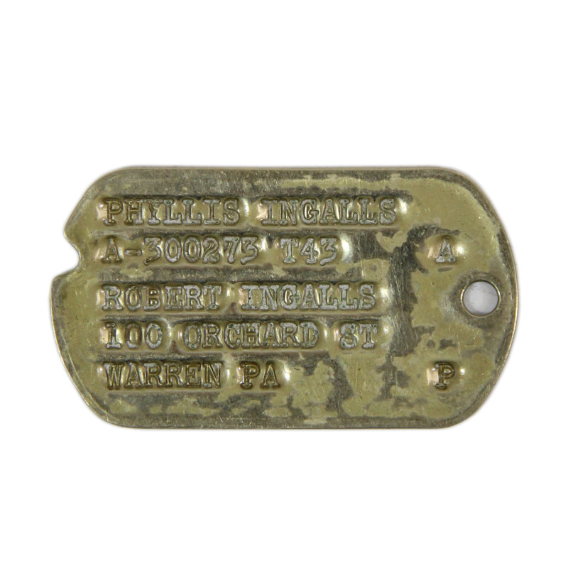 Dog Tag, Cpl. Phyllis Ingalls, WAC, USAAF, PTO