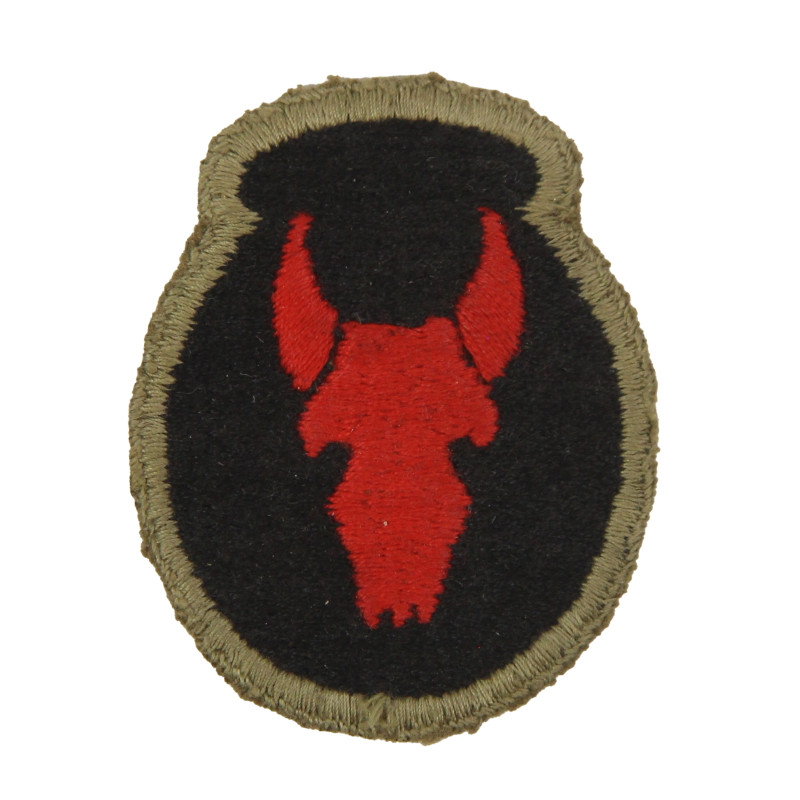 Insigne, 34th Infantry Division, bord vert, dos noir, fabrication britannique