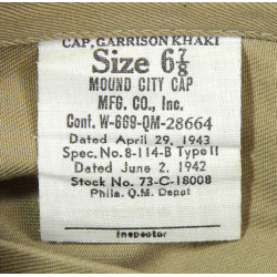 Cap, Garrison, Chino, Size 6 7/8, 1943