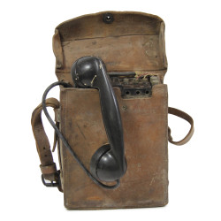 Téléphone de campagne EE-8-B, Signal Corps, avec sacoche en cuir