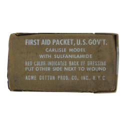 Pansement M-42, First-Aid Packet, Carlisle Model, avec sulfanilamide, dans son étui en carton