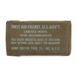 Pansement M-42, First-Aid Packet, Carlisle Model, avec sulfanilamide, dans son étui en carton