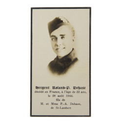 Remembrance Card, Sgt. Roland Dehase, The Black Watch (Royal Highland Regiment) of Canada, DOW August 28, 1944, Normandy