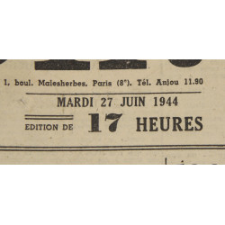 Newspaper, Belgian, Le Soir, June 27, 1944